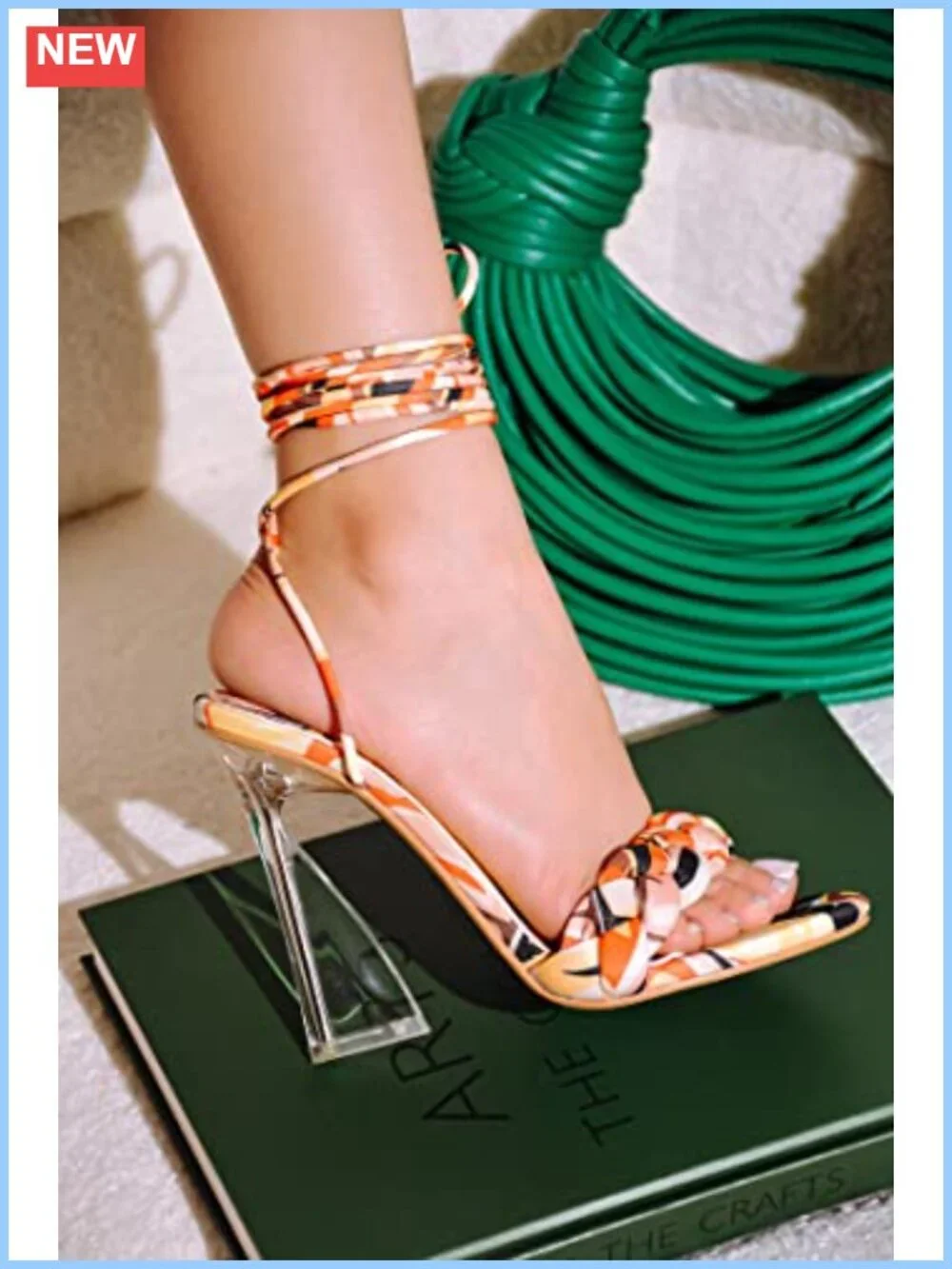 Lace-Up Transparent High Heels Heeled Sandals 4.1in Almond Open Toe Womens